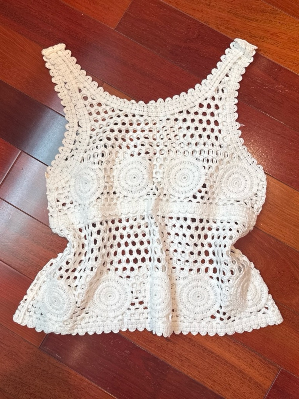 Women’s White Crochet Tank Top - Boho Knit Summer Top